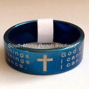 Serenity Prayer Ring Band Blue Stainless Steel NA AA Size 6 8 9 10 11 Unisex